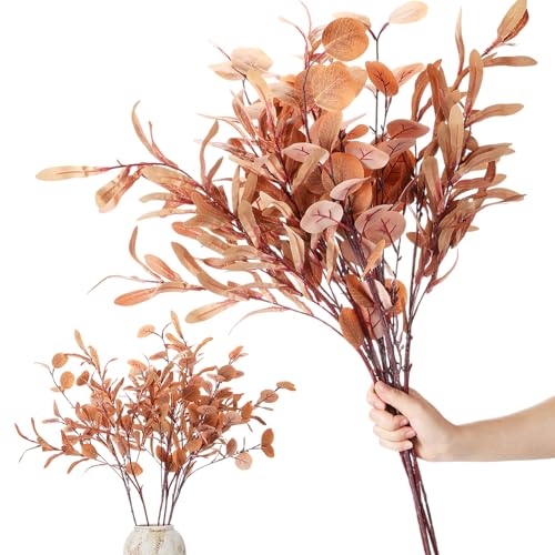Maysing Künstliche Herbstblätter, Zweige mit braunen Herbst-Eukalyptusstielen, Seide, künstliche Olivenblätter, Herbstlaubzweige, künstlicher Blumenstiel, Grün für hohe Vasen, Thanksgiving von Maysing