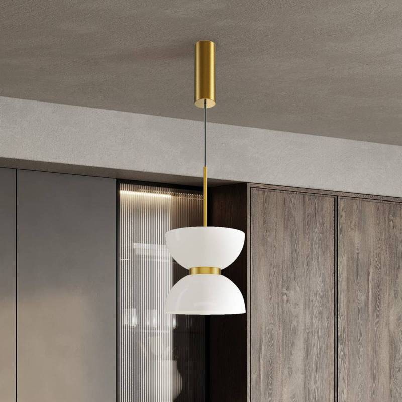 Maytoni LED-Hängeleuchte Kyoto, gold/weiß, Ø 22 cm, Glas von Maytoni