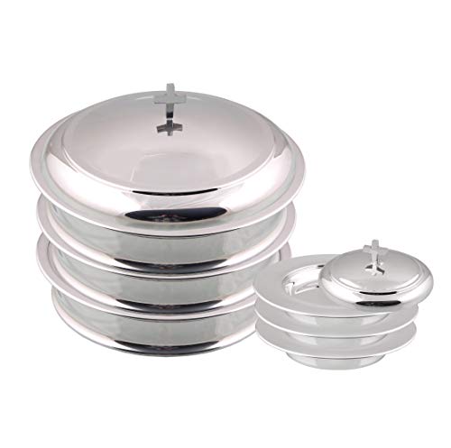 Communion Ware 3 Holy Wine Serving Trays With Lid & 3 Stacking Bread Plates With Lid - Mirror Finish von Mayur Exports