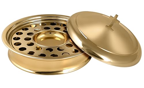 Communion Ware Holy Serviertablett, inklusive Brotteller in der Mitte mit Deckel, Edelstahl (Messingspiegel) von Mayur Exports