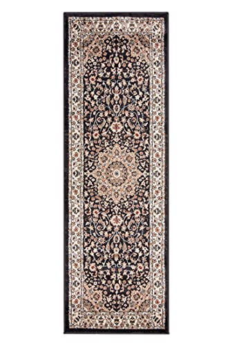 Mazovia Traditioneller Orientalischer Läufer Flur - Teppichläufer mit Blumen - Weich Flurläufer für Wohnzimmer, Schlafzimmer - Teppiche - Schwarz Beige - 80 x 200 cm von Mazovia