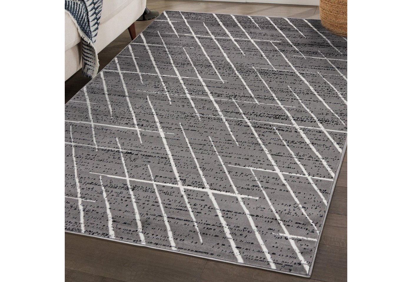 Designteppich Modern Teppich Geometrisch Grau - Weich, Pflegeleich, Mazovia, 80 x 150 cm, Geeignet für Fußbodenheizung, Höhe 7 mm, Kurzflor von Mazovia