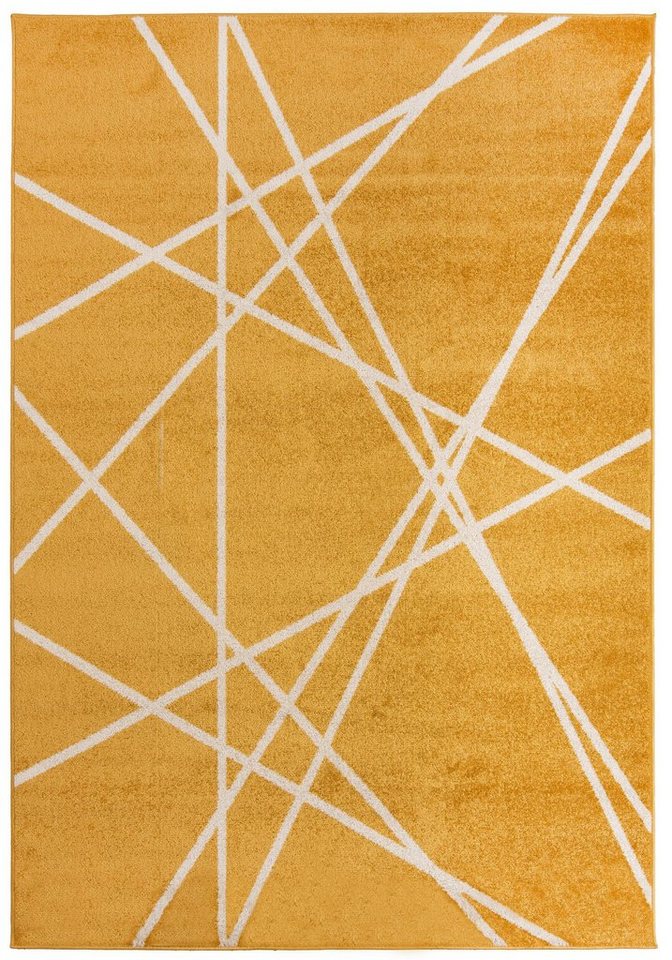 Designteppich Modern Teppich Geometrisch Muster Gelb farbe - Kurzflor, Mazovia, 250 x 350 cm, Geeignet für Fußbodenheizung, Höhe 7 mm, Kurzflor von Mazovia