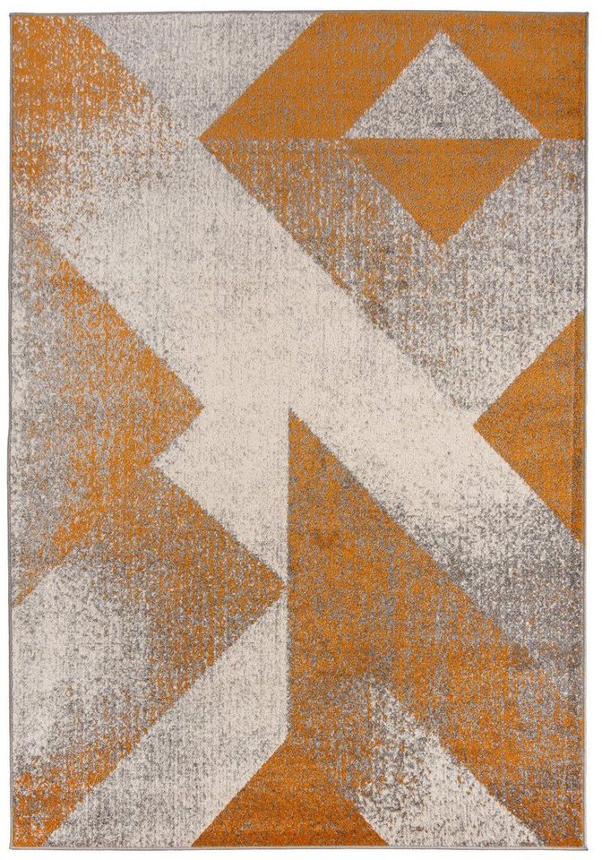 Designteppich Modern Teppich Geometrisch Muster Orange Grau farbe - Kurzflor, Mazovia, 120 x 170 cm, Geeignet für Fußbodenheizung, Höhe 7 mm, Kurzflor von Mazovia