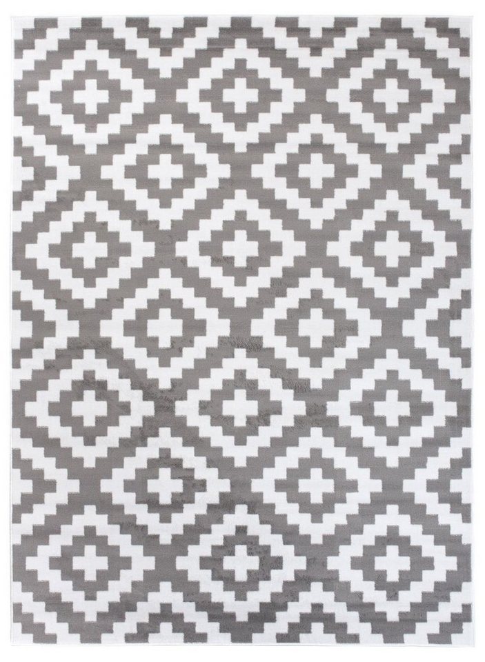 Designteppich Modern Teppich Geometrische Muster grau - Kurzflor, Mazovia, 80 x 150 cm, Geeignet für Fußbodenheizung, Höhe 7 mm, Kurzflor von Mazovia