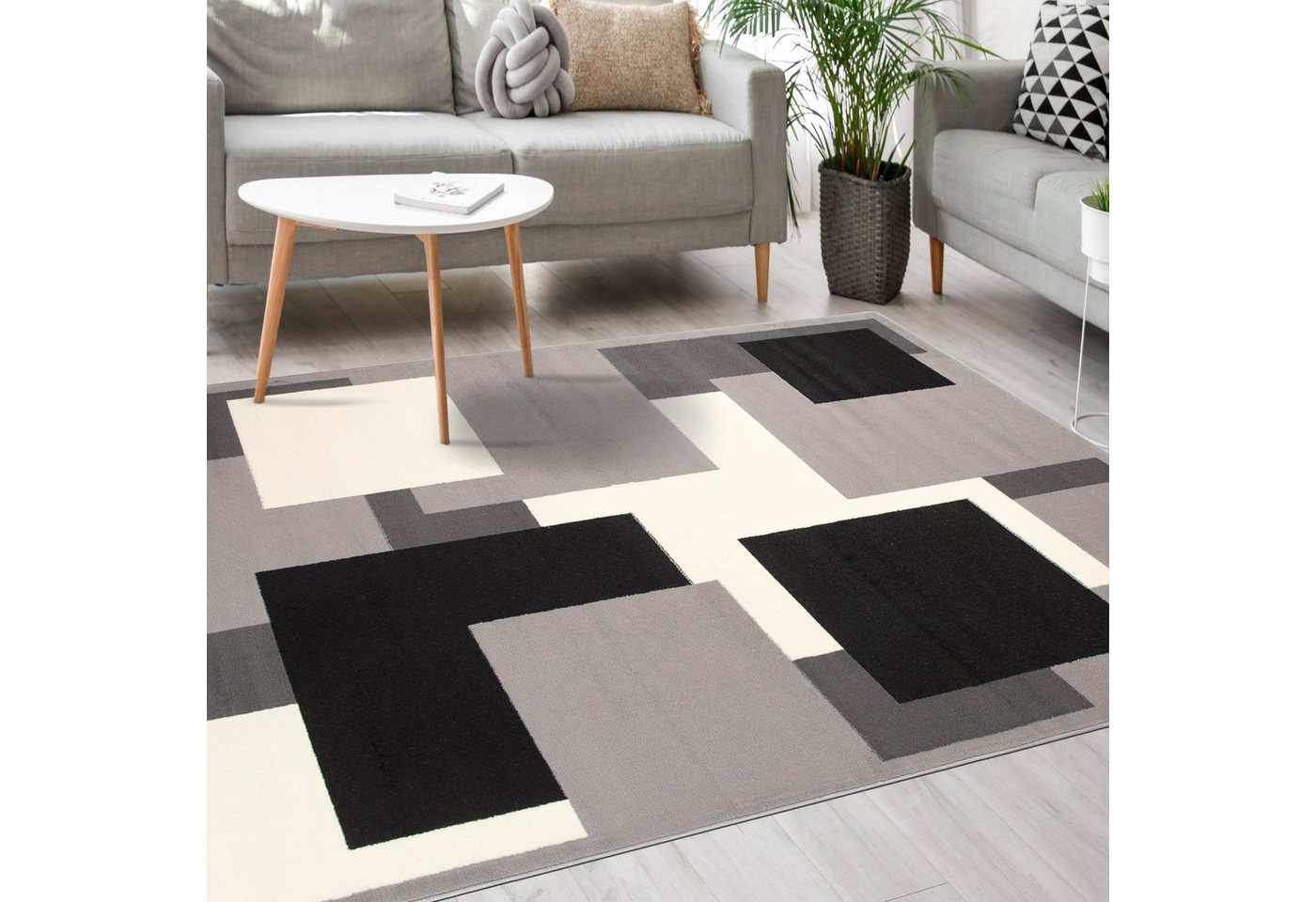 Designteppich Modern Teppich Kurzflor Wohnzimmerteppich Robust und pflegeleicht GRAU, Mazovia, 80 x 150 cm, Fußbodenheizung, Allergiker geeignet, Farbecht, Pflegeleicht, Geometrisch von Mazovia