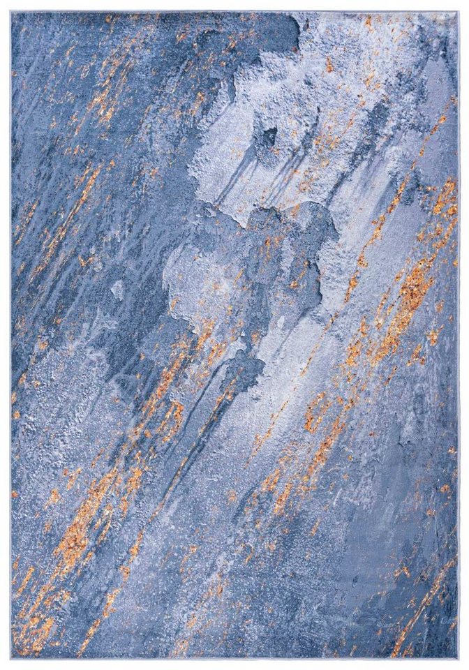 Designteppich Modern Teppich Wohnzimmerteppich Abstrakt Vintage Blau, Mazovia, 80 x 150 cm, Fußbodenheizung, Allergiker geeignet, Rutschfest von Mazovia