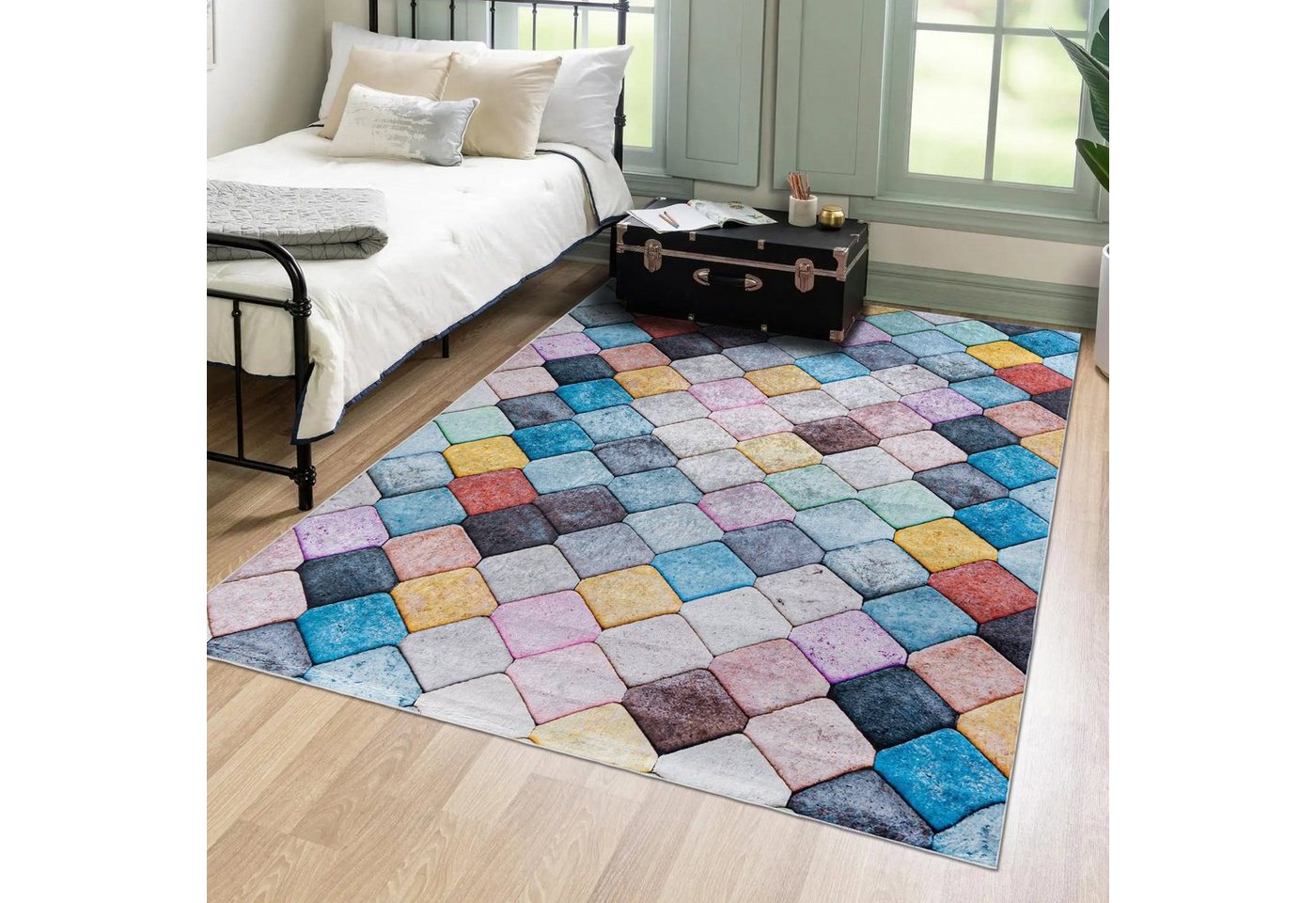 Designteppich Modern Teppich für Wohnzimmer, Schlafzimmer, Esszimmer, Mazovia, 80 x 150 cm, Kurflor, Waschbar in Waschmaschine, Höhe 5 mm, Rutschfest von Mazovia