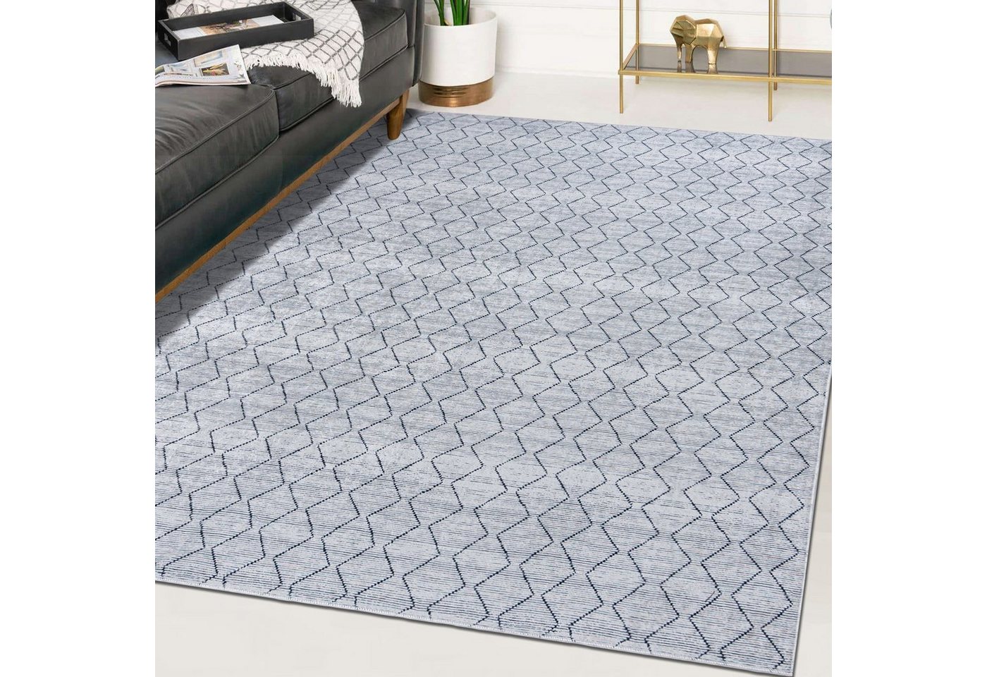 Designteppich Modern Teppich für Wohnzimmer, Schlafzimmer, Esszimmer, Mazovia, 80 x 150 cm, Kurflor, Waschbar in Waschmaschine, Höhe 5 mm, Rutschfest von Mazovia