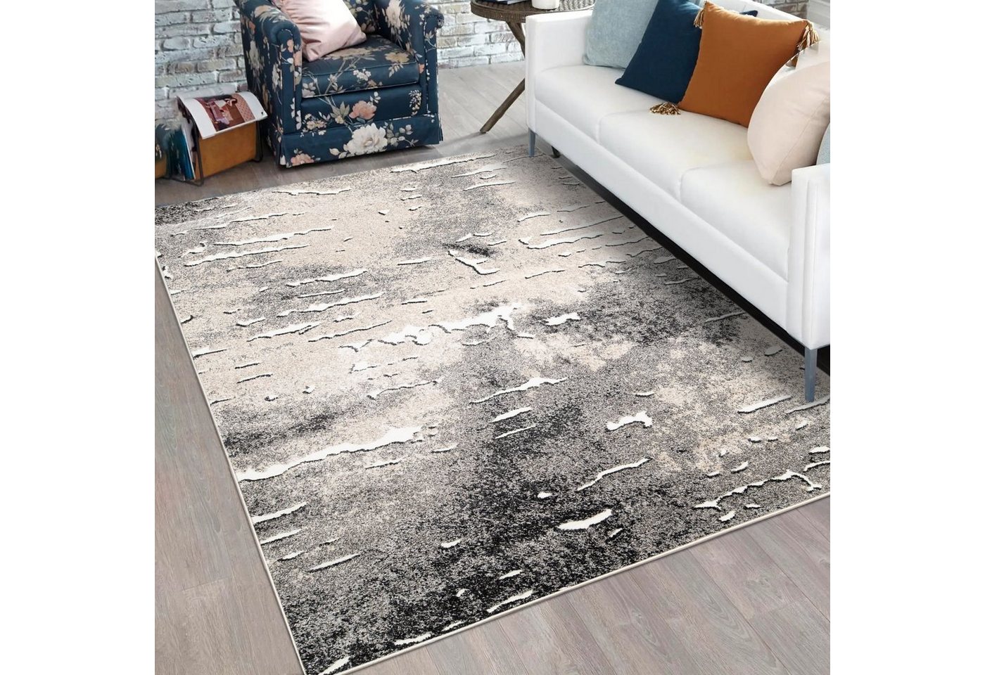 Designteppich Modern Teppich für Wohnzimmer - Abstrakt - Beige Grau, Mazovia, 80 x 150 cm, Abstrakt, Modern, Höhe 11 mm, Kurzflor - niedrige Florhöhe, Weich, Pflegeleicht von Mazovia