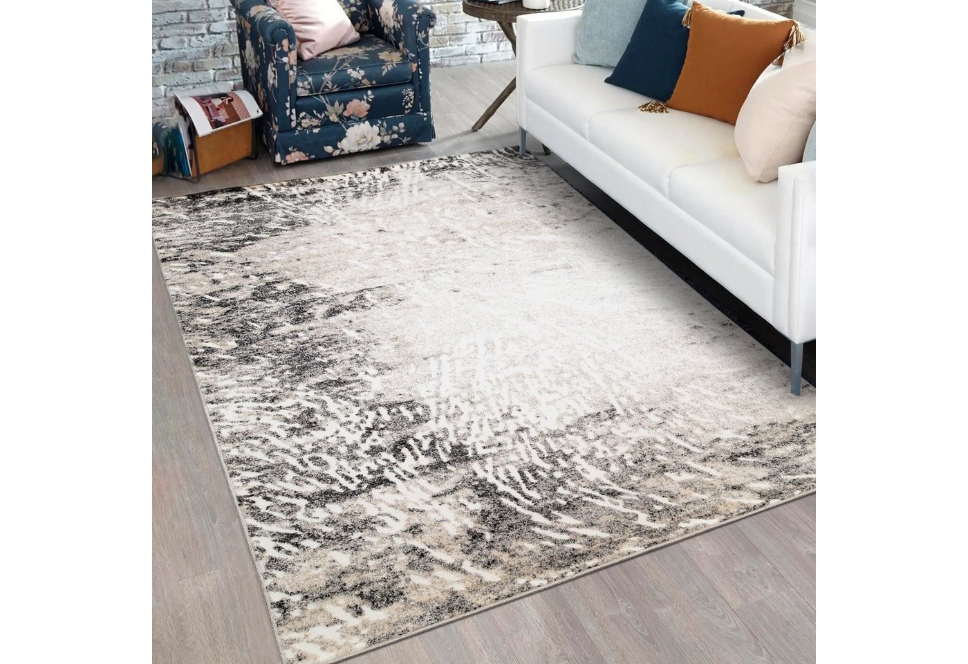 Designteppich Modern Teppich für Wohnzimmer - Abstrakt - Beige Grau, Mazovia, 80 x 150 cm, Abstrakt, Modern, Höhe 11 mm, Kurzflor - niedrige Florhöhe, Weich, Pflegeleicht von Mazovia