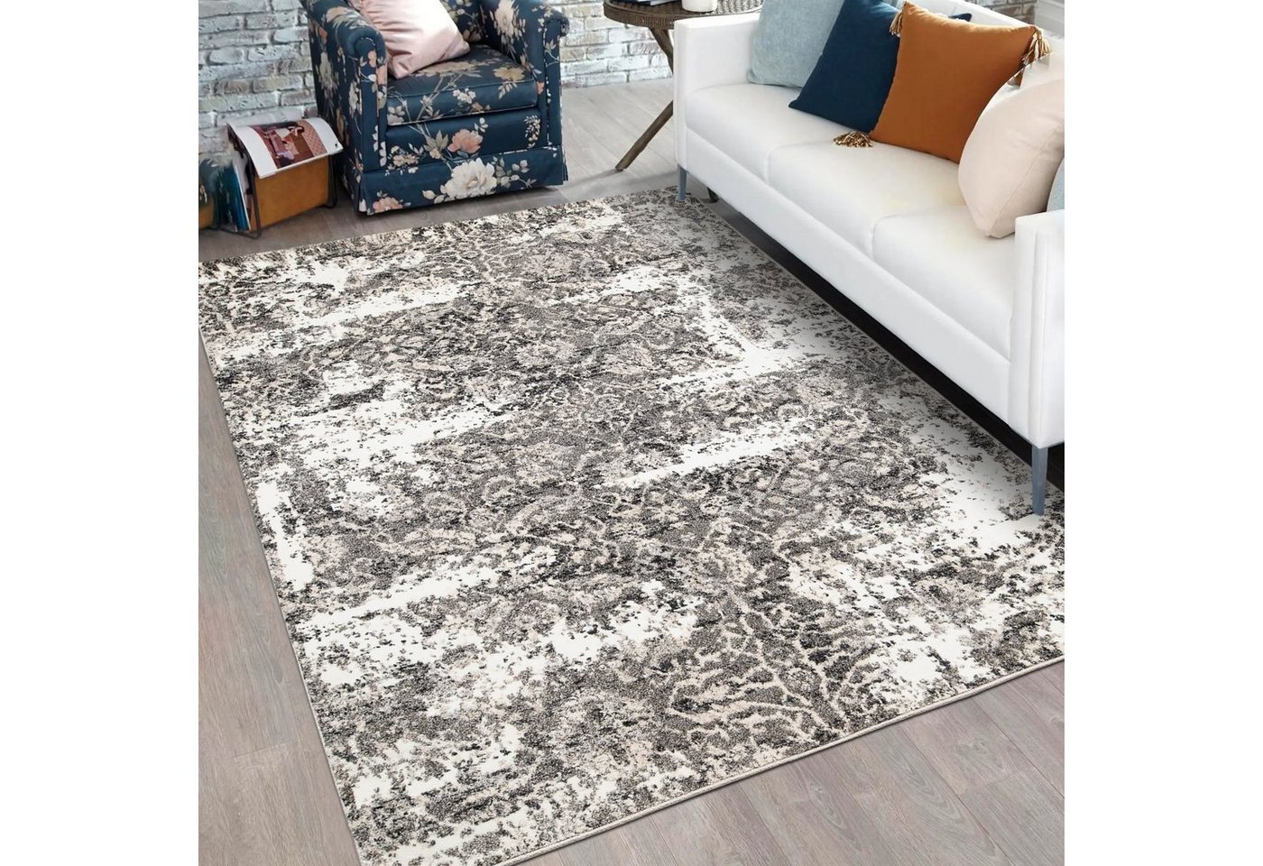 Designteppich Modern Teppich für Wohnzimmer - Abstrakt - Grau, Mazovia, 120 x 170 cm, Abstrakt, Modern, Höhe 11 mm, Kurzflor - niedrige Florhöhe, Weich, Pflegeleicht von Mazovia