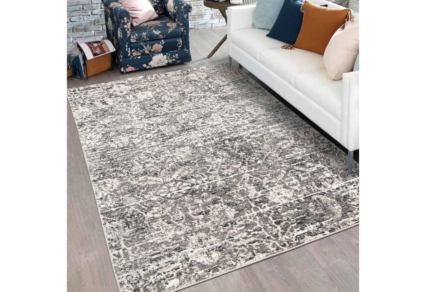 Designteppich Modern Teppich für Wohnzimmer - Abstrakt - Grau, Mazovia, 80 x 150 cm, Abstrakt, Modern, Höhe 11 mm, Kurzflor - niedrige Florhöhe, Weich, Pflegeleicht von Mazovia