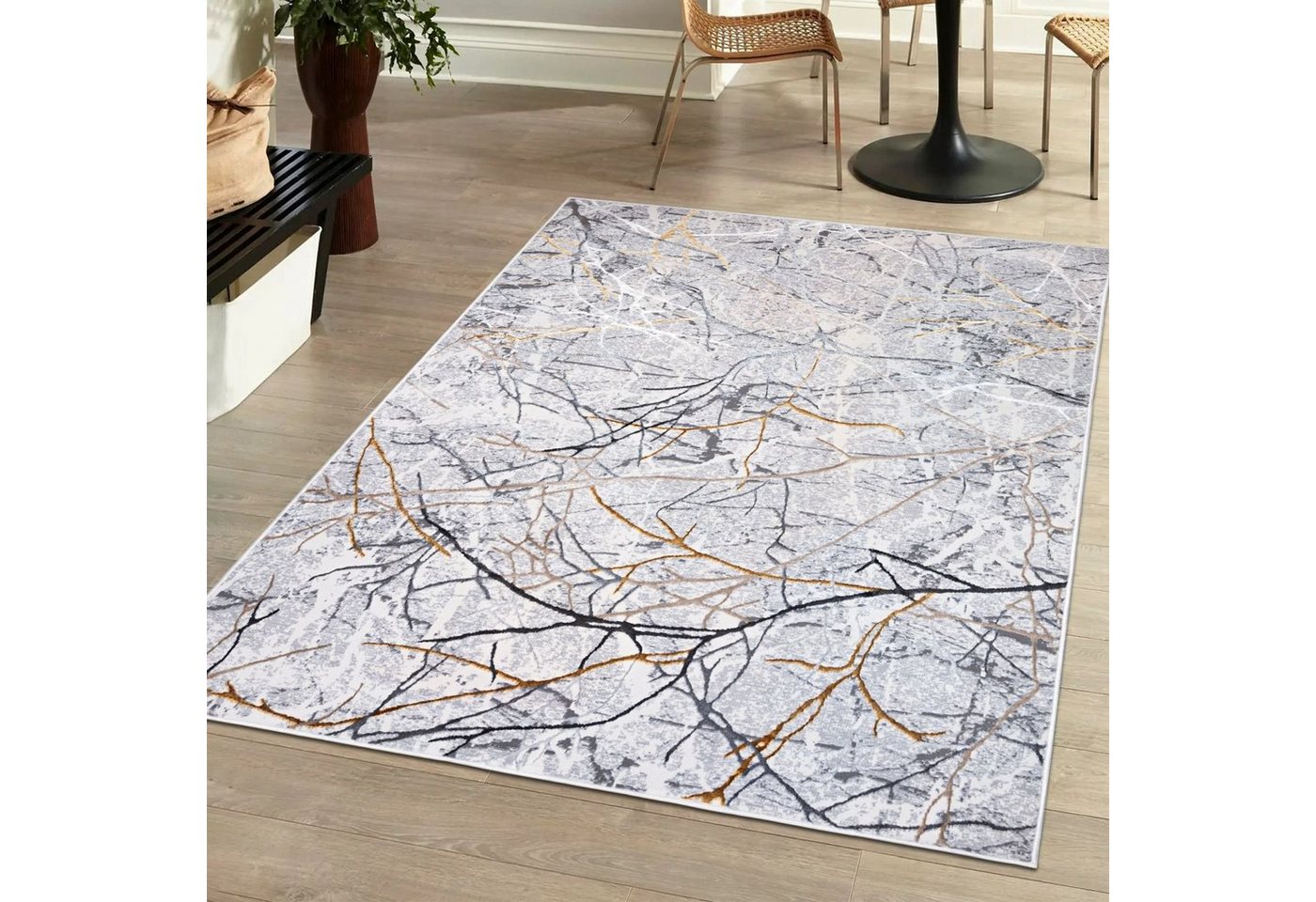 Designteppich Modern Teppich für Wohnzimmer - Glänzende - Grau Silber mit Gold, Mazovia, 120 x 170 cm, Glänzende Abstrakt Marmor, Höhe 10 mm, Kurzflor - niedrige Florhöhe, Weich, Pflegeleicht von Mazovia