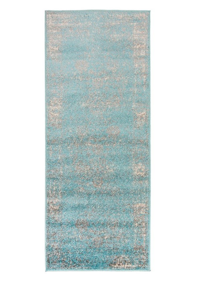 Designteppich Vintage Teppich für Wohnzimmer - Vintage Look - Blau, Mazovia, 60 x 200 cm, Vintage, Höhe 8 mm, Kurzflor - niedrige Florhöhe von Mazovia