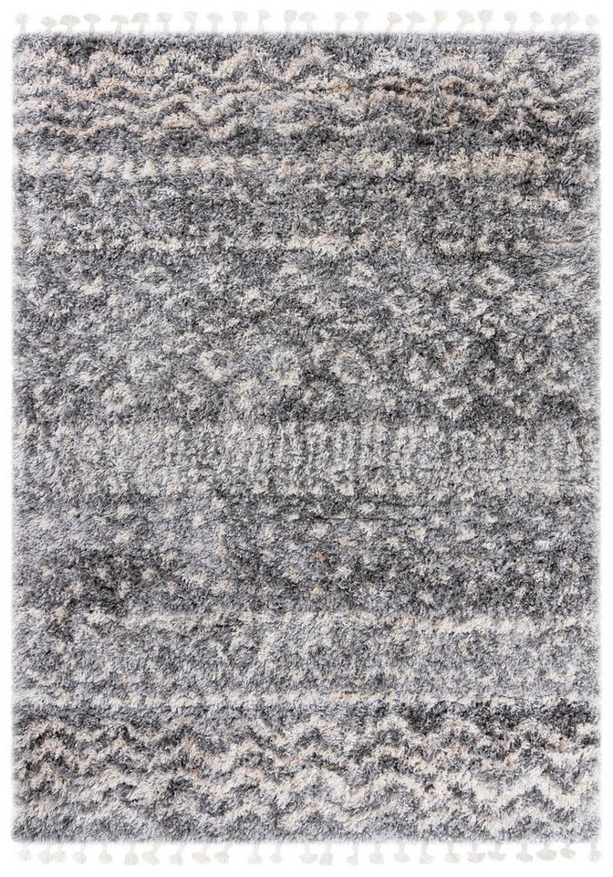 Hochflor-Teppich Hochflor Shaggy Teppich für Wohnzimmer - Höhe 35 mm Fransen Grau, Mazovia, 80 x 150 cm, Pflegeleicht, Boho - look, Langflor, Rechteckig, Weich von Mazovia