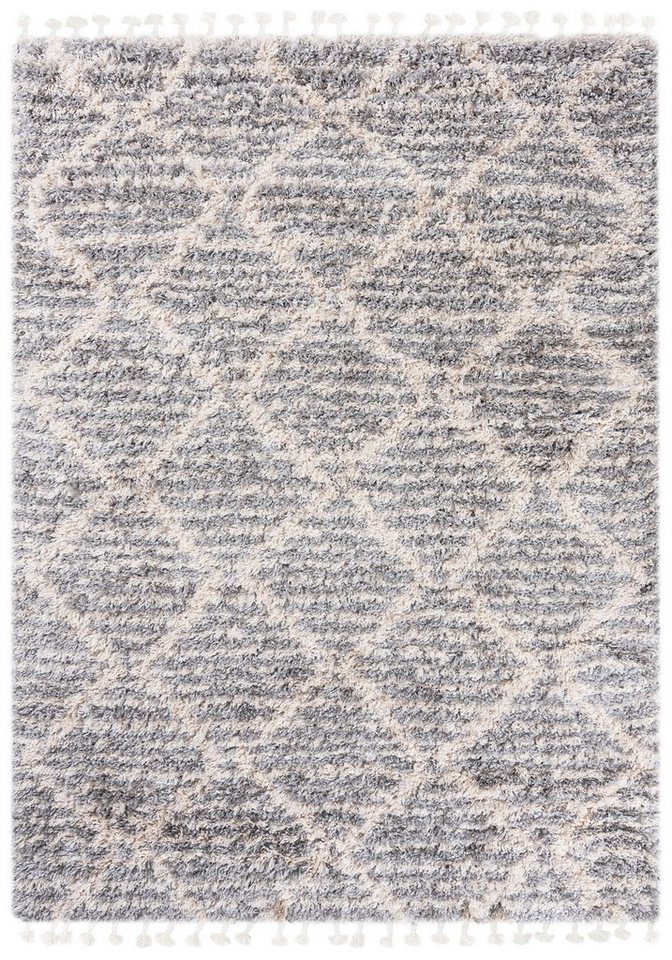 Hochflor-Teppich Hochflor Shaggy Teppich für Wohnzimmer - Höhe 35 mm Fransen Grau, Mazovia, 60 x 100 cm, Pflegeleicht, Boho - look, Langflor, Rechteckig, Weich von Mazovia