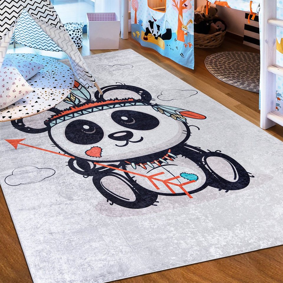Kinderteppich Kinderteppich Kinderzimmerteppich Panda, Mazovia, 120 x 170 cm, Kurflor, Waschbar in Waschmaschine, Höhe 5 mm, Rutschfest von Mazovia
