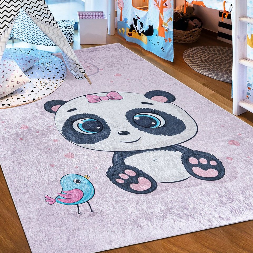 Kinderteppich Kinderteppich Kinderzimmerteppich Panda, Mazovia, 140 x 200 cm, Kurflor, Waschbar in Waschmaschine, Höhe 5 mm, Rutschfest von Mazovia