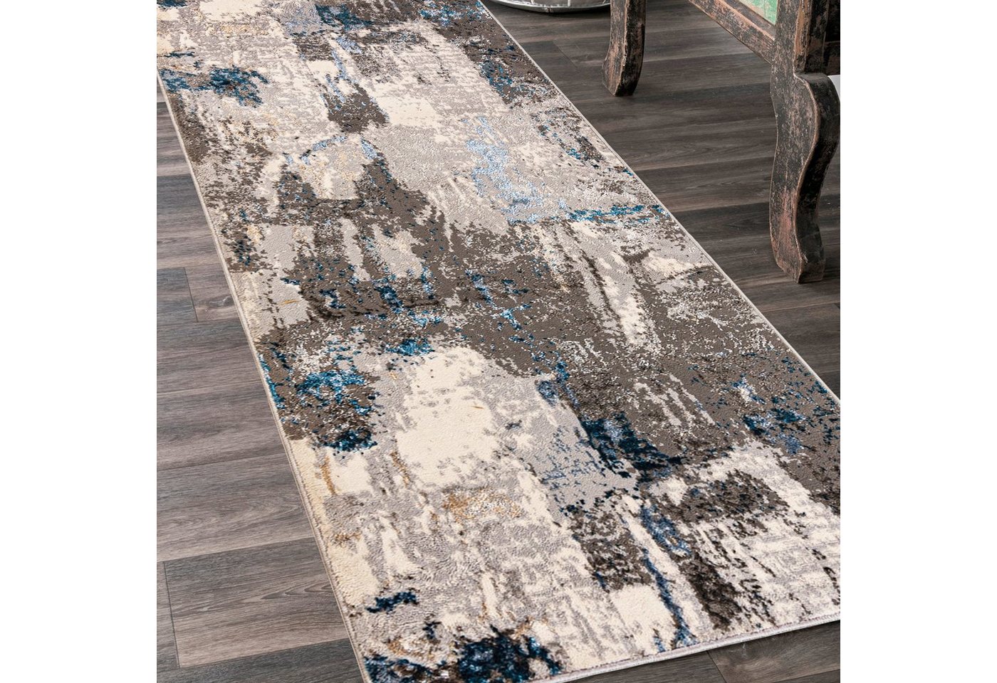 Läufer Läufer Flurläufer Modern für Vorzimmer - Abstrakt - Beige Grau Blau, Mazovia, 60 x 100 cm, Kurzflor, Meterware, Höhe 8 mm, Kurzflor - niedrige Florhöhe von Mazovia