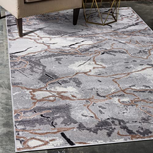Mazovia Abstraktes Vintage Designer Teppich - Kurzflor Marmor Muster - Weich Teppich für Wohnzimmer, Esszimmer - ÖKO-TEX Wohnzimmerteppich - Teppiche Grau Beige 80 x 150 cm von Mazovia