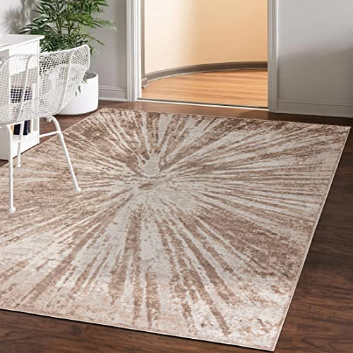 Mazovia Abstraktes Vintage Designer Teppich - Kurzflor - Weich Teppich für Wohnzimmer, Esszimmer - ÖKO-TEX Wohnzimmerteppich - Teppiche Beige 140 x 200 cm von Mazovia