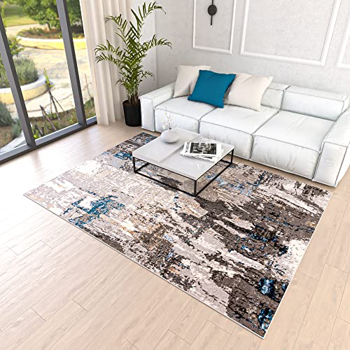 Mazovia Abstraktes Vintage Designer Teppich - Kurzflor - Weich Teppich für Wohnzimmer, Esszimmer - ÖKO-TEX Wohnzimmerteppich - Teppiche Beige Blau Grau 120 x 170 cm von Mazovia