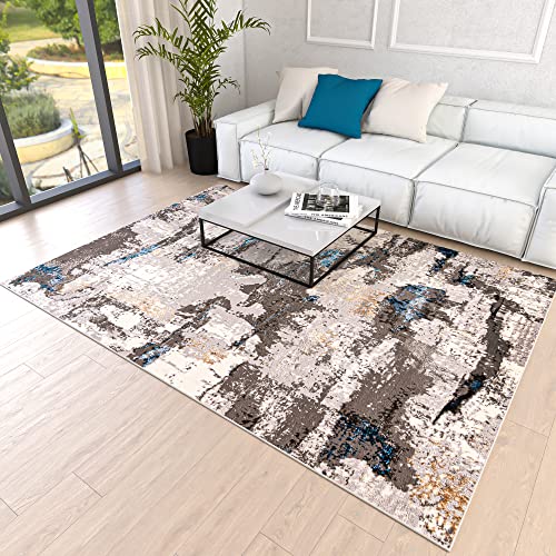 Mazovia Abstraktes Vintage Designer Teppich - Kurzflor - Weich Teppich für Wohnzimmer, Esszimmer - ÖKO-TEX Wohnzimmerteppich - Teppiche Beige Blau Grau 120 x 170 cm von Mazovia