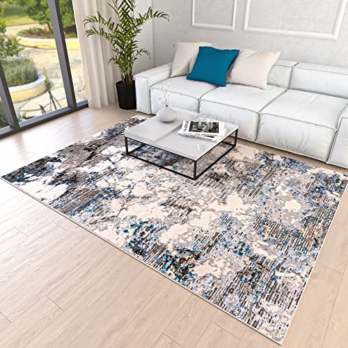 Mazovia Abstraktes Vintage Designer Teppich - Kurzflor - Weich Teppich für Wohnzimmer, Esszimmer - ÖKO-TEX Wohnzimmerteppich - Teppiche Beige Blau Grau 160 x 230 cm von Mazovia
