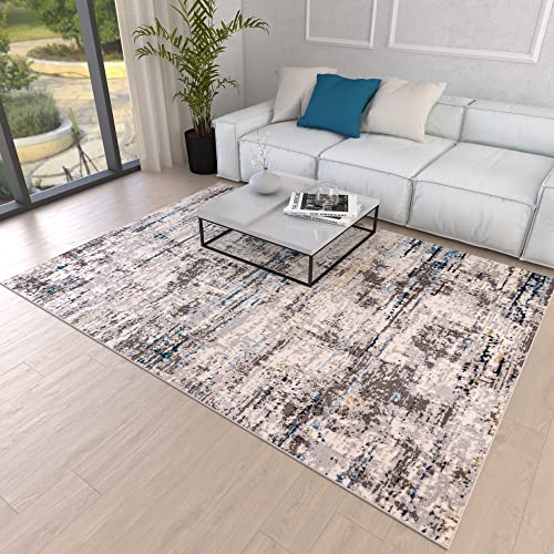 Mazovia Abstraktes Vintage Designer Teppich - Kurzflor - Weich Teppich für Wohnzimmer, Esszimmer - ÖKO-TEX Wohnzimmerteppich - Teppiche Beige Blau Grau 300 x 400 cm von Mazovia