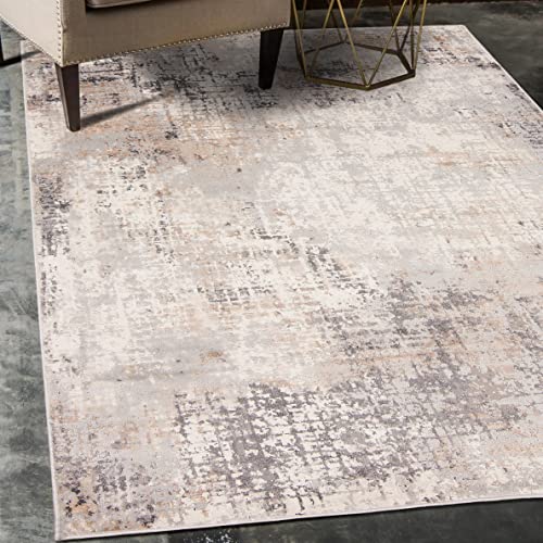 Mazovia Abstraktes Vintage Designer Teppich - Kurzflor - Weich Teppich für Wohnzimmer, Esszimmer - ÖKO-TEX Wohnzimmerteppich - Teppiche Grau Beige 200 x 300 cm von Mazovia