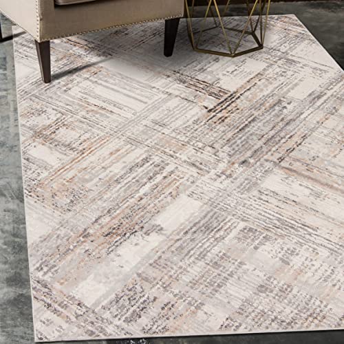 Mazovia Abstraktes Vintage Designer Teppich - Kurzflor - Weich Teppich für Wohnzimmer, Esszimmer - ÖKO-TEX Wohnzimmerteppich - Teppiche Grau Beige 80 x 150 cm von Mazovia