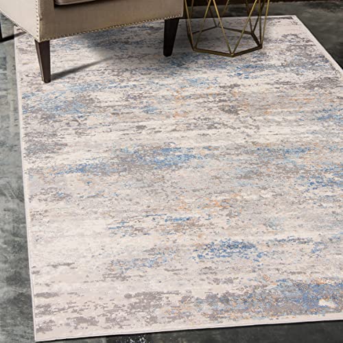 Mazovia Abstraktes Vintage Designer Teppich - Kurzflor - Weich Teppich für Wohnzimmer, Esszimmer - ÖKO-TEX Wohnzimmerteppich - Teppiche Grau Blau 120 x 170 cm von Mazovia