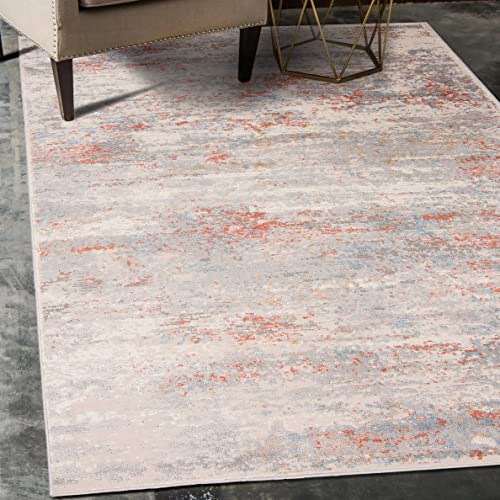 Mazovia Abstraktes Vintage Designer Teppich - Kurzflor - Weich Teppich für Wohnzimmer, Esszimmer - ÖKO-TEX Wohnzimmerteppich - Teppiche Grau Lachsfarben 140 x 200 cm von Mazovia