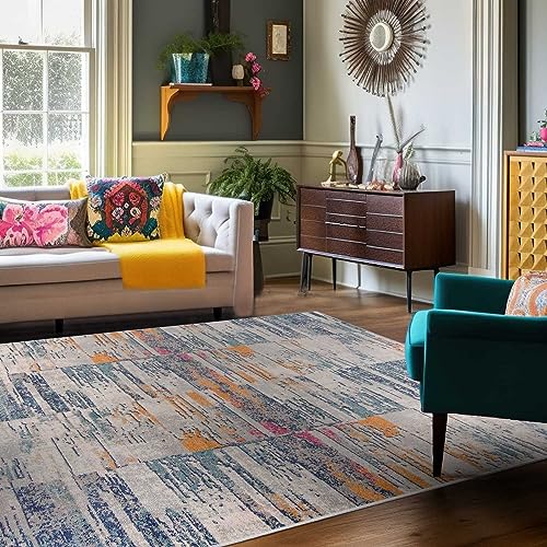 Mazovia Bunte Teppiche - Modern Abstrakt Bunt Teppich für Wohnzimmer, Esszimmer, Schlafzimmer - Kurzflor Niedrigflor Pflegeleicht Oeko-TEX - Multi Mehrfarbig - Versch. Größen - 120 x 170 cm von Mazovia