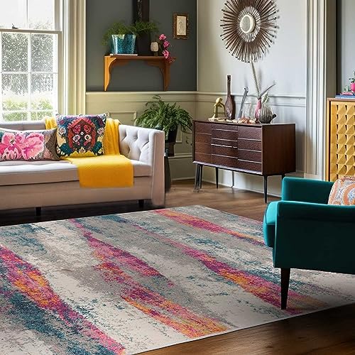 Mazovia Bunte Teppiche - Modern Abstrakt Bunt Teppich für Wohnzimmer, Esszimmer, Schlafzimmer - Kurzflor Niedrigflor Pflegeleicht Oeko-TEX - Multi Mehrfarbig - Versch. Größen - 180 x 260 cm von Mazovia