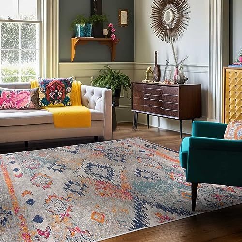 Mazovia Bunte Teppiche - Vintage Boho Bunt Teppich für Wohnzimmer, Esszimmer, Schlafzimmer - Kurzflor Niedrigflor Pflegeleicht Oeko-TEX - Multi Mehrfarbig - Versch. Größen - 200 x 300 cm von Mazovia