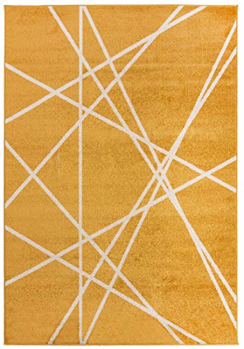 Mazovia Gelb Orange Modern Teppich - Kurzflor Teppich für Wohnzimmer, Esszimmer - Versch. Größen - Geometrische Muster - 300 x 400 cm Gelb von Mazovia