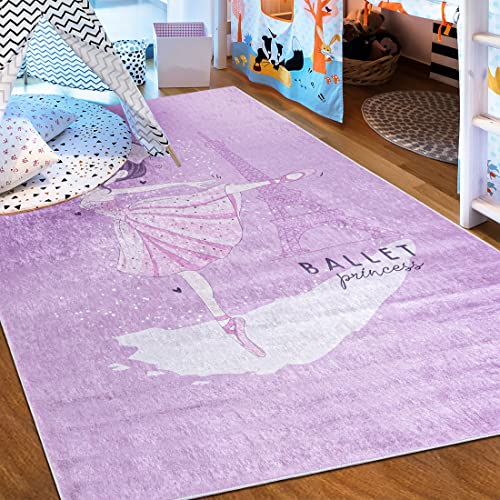 Mazovia Kinderzimmerteppich Antirutsch - Waschbar bis 30 Grad - Ballett Ballerina - Kurzflor Kinderteppich Teppich für Kinderzimmer - ÖKO-TEX - Teppiche Mädchen Rosa Pink 120 x 170 cm von Mazovia