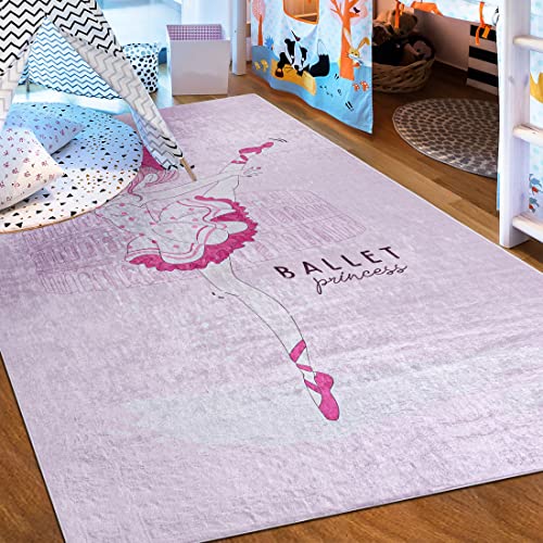 Mazovia Kinderzimmerteppich Antirutsch - Waschbar bis 30 Grad - Ballett Ballerina - Kurzflor Kinderteppich Teppich für Kinderzimmer - ÖKO-TEX - Teppiche Mädchen Rosa Pink 140 x 200 cm von Mazovia