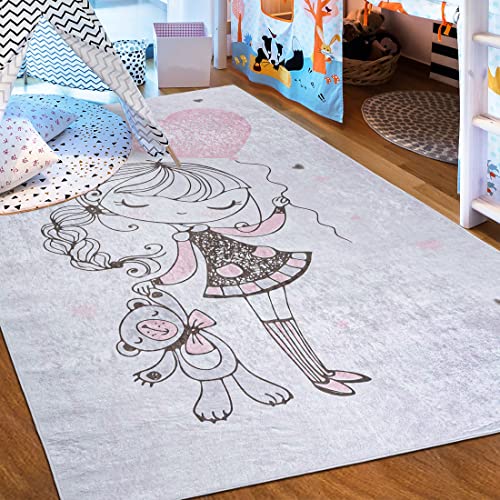 Mazovia Kinderzimmerteppich Antirutsch - Waschbar bis 30 Grad - Ballett Ballerina - Kurzflor Kinderteppich Teppich für Kinderzimmer - ÖKO-TEX - Teppiche Mädchen Rosa Pink Grau 120 x 170 cm von Mazovia