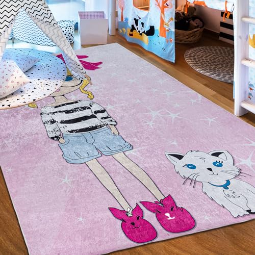 Mazovia Kinderzimmerteppich Antirutsch - Waschbar bis 30 Grad - Mädchen - Kurzflor Kinderteppich Teppich für Kinderzimmer - ÖKO-TEX Zertifiziert - Teppiche Mädchen Rosa Pink 120 x 170 cm von Mazovia