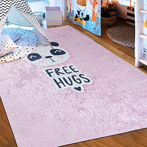 Mazovia Kinderzimmerteppich Antirutsch - Waschbar bis 30 Grad - Panda - Kurzflor Kinderteppich Teppich für Kinderzimmer - ÖKO-TEX Zertifiziert - Teppiche Junge Mädchen Rosa Pink 160 x 230 cm von Mazovia