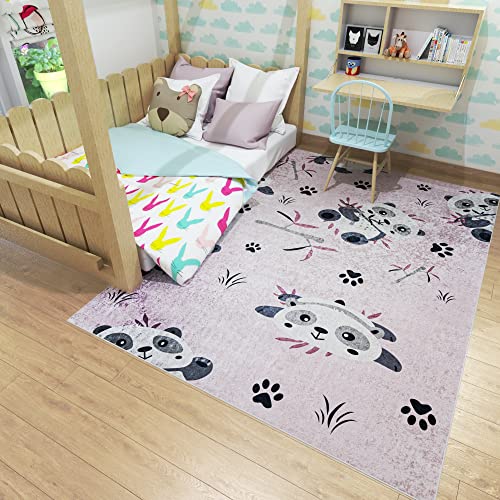 Mazovia Kinderzimmerteppich Antirutsch - Waschbar bis 30 Grad - Panda Tiere - Kurzflor Kinderteppich für Kinderzimmer - ÖKO-TEX Zertifiziert - Rosa Pink 160 x 230 cm von Mazovia