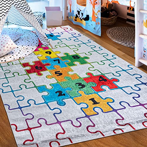 Mazovia Kinderzimmerteppich Antirutsch - Waschbar bis 30 Grad - Puzzle - Kurzflor Kinderteppich Teppich für Kinderzimmer - ÖKO-TEX Zertifiziert - Teppiche Junge Mädchen Bunt 80 x 150 cm von Mazovia