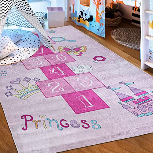 Mazovia Kinderzimmerteppich Antirutsch - Waschbar bis 30 Grad - Spielteppich Hüpfspiel - Kurzflor Kinderteppich für Kinderzimmer - ÖKO-TEX - Teppiche Junge Mädchen Rosa Pink 80 x 150 cm von Mazovia