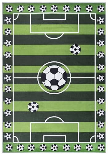 Mazovia Kinderzimmerteppich Waschbar - Fußballteppich - Kinderteppich für Kinderzimmer - Spielteppich rutschfest Fußbodenheizung geeignet - Grün 160 x 230 cm von Mazovia