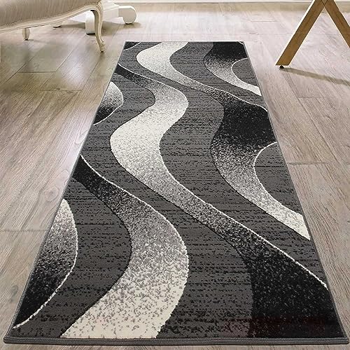 Mazovia Läufer Teppich Flur - Modern Teppichläufer – Kurzflor, Weich - für Vorzimmer Eingangsbereich Küche Korridor - Geometric Muster - ÖKO-TEX - Meterware 120 cm Breite - Grau 120 x 150 cm von Mazovia