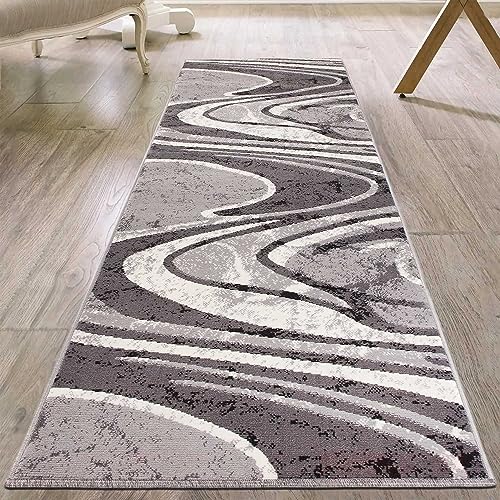 Mazovia Läufer Teppich Flur - Modern Teppichläufer – Kurzflor, Weich - für Vorzimmer Eingangsbereich Küche Korridor - Geometric Muster - ÖKO-TEX - Meterware 80 cm Breite - Grau 80 x 250 cm von Mazovia
