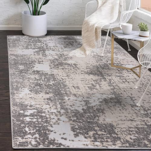 Mazovia Modern Abstrakt Designer Teppich - Kurzflor - Weich Teppich für Wohnzimmer, Esszimmer, Schlafzimmer - ÖKO-TEX Wohnzimmerteppich - hell Creme Grau 80 x 150 cm von Mazovia